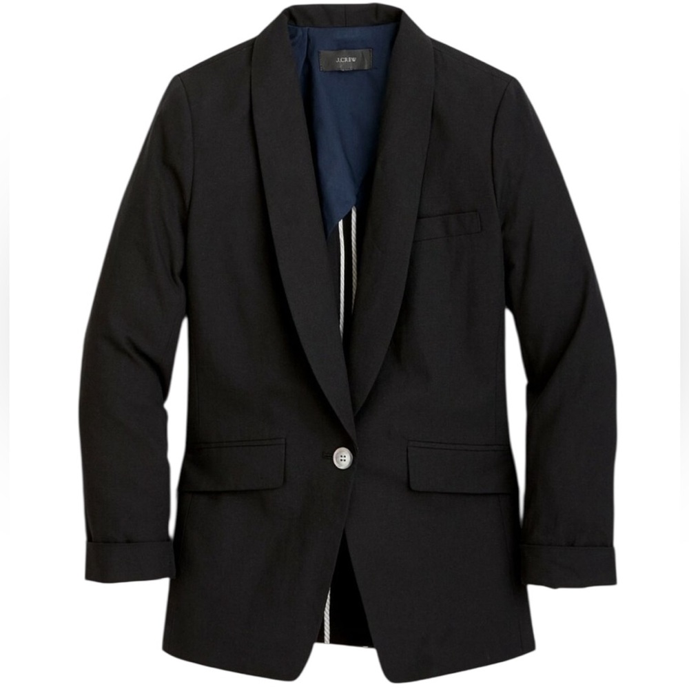 J. Crew Unstructured Shawl Collar Blazer Cotton Linen Black Jacket Womens Size 4